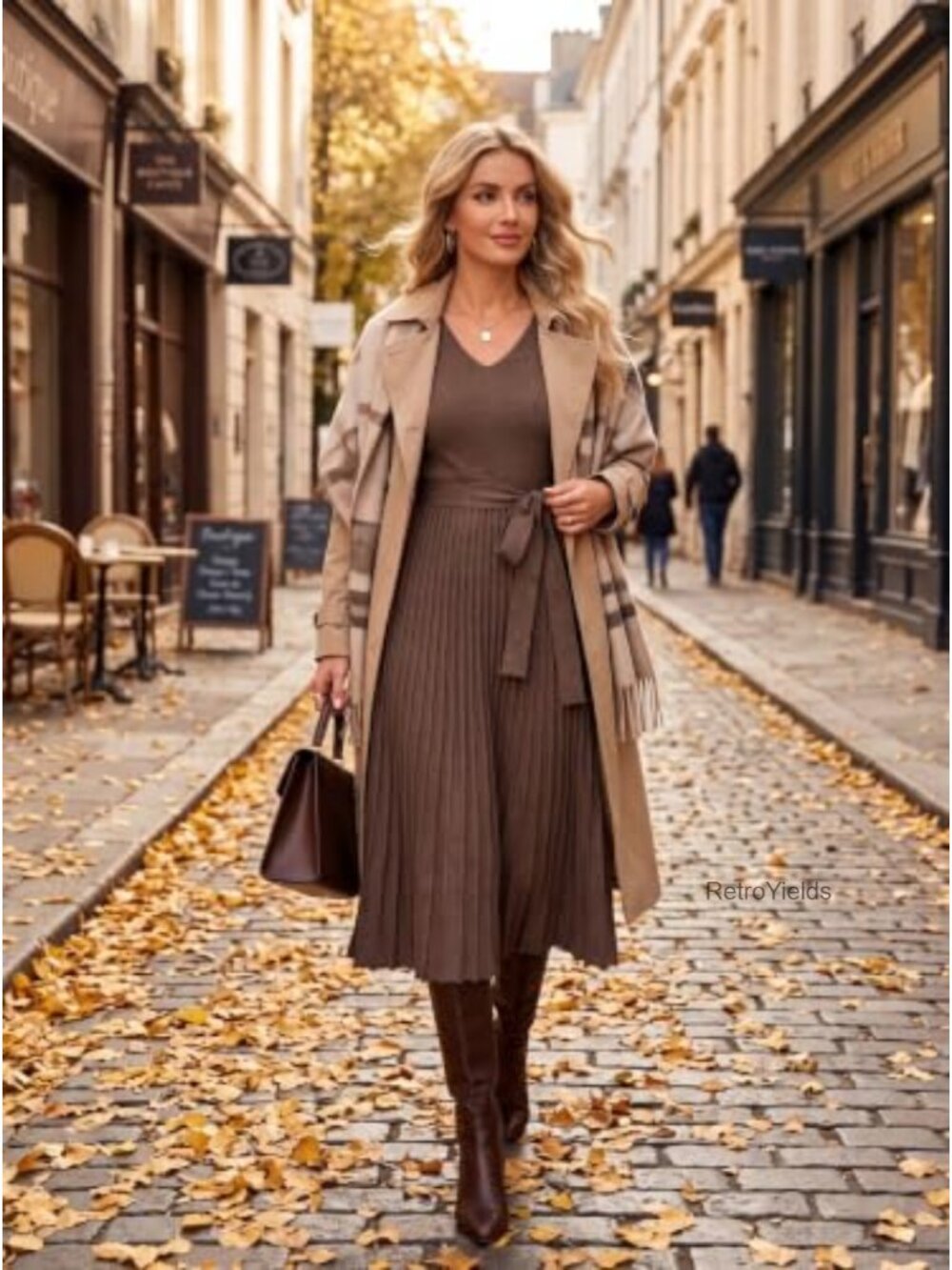 Wool Blend Long Sleeve V-Neck Midi Sweater Dress Tie Waist A-Line - Picture 2 of 6